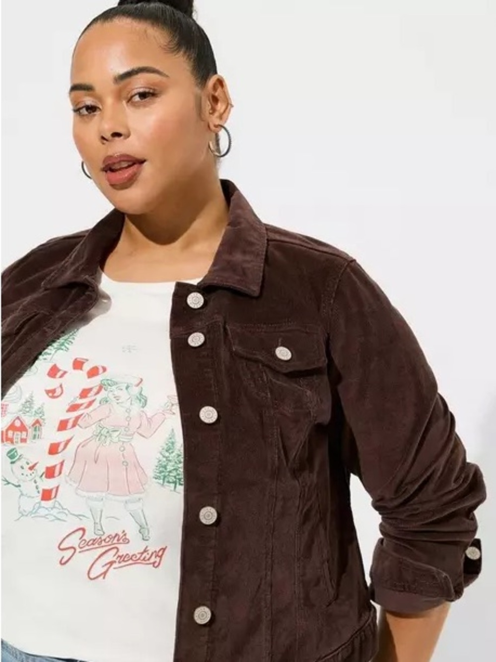 Chocolate Brown Corduroy Trucker Jacket, 1x